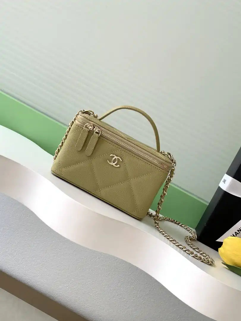 Chanel AP4933 Long Vanity with Chain Grained Shiny Calfskin Yellow