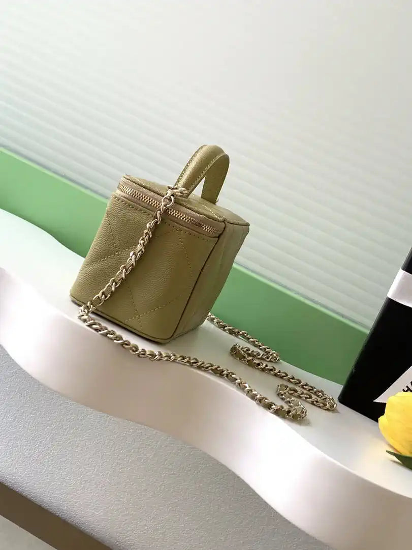 Chanel AP4933 Long Vanity with Chain Grained Shiny Calfskin Yellow