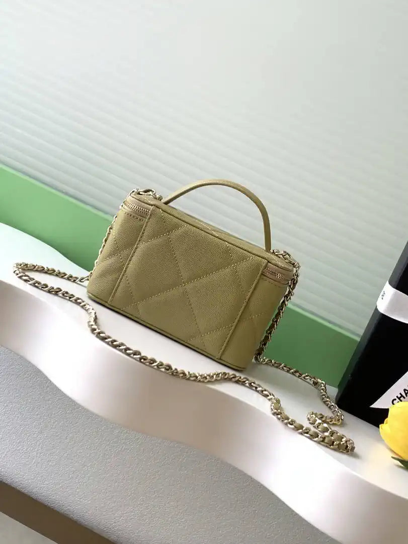 Chanel AP4933 Long Vanity with Chain Grained Shiny Calfskin Yellow