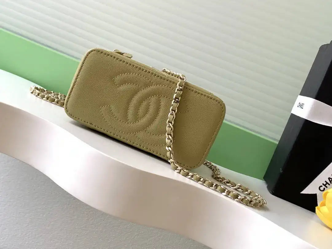 Chanel AP4933 Long Vanity with Chain Grained Shiny Calfskin Yellow