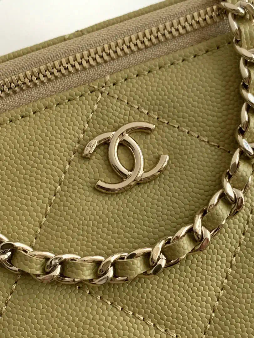 Chanel AP4933 Long Vanity with Chain Grained Shiny Calfskin Yellow