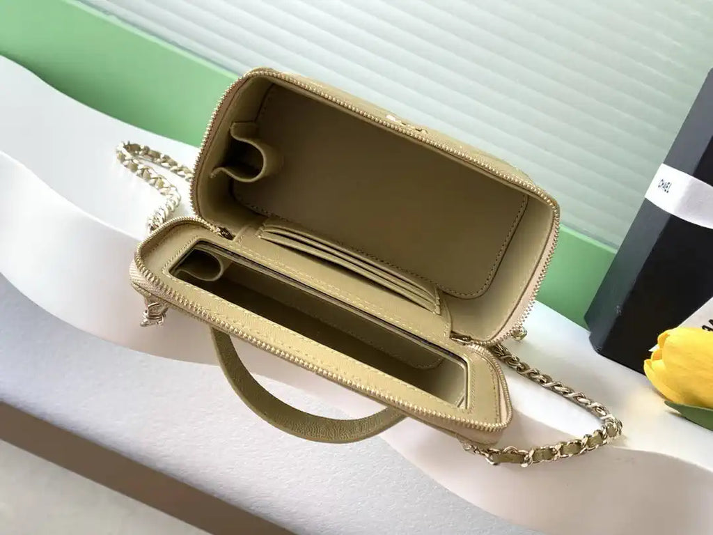Chanel AP4933 Long Vanity with Chain Grained Shiny Calfskin Yellow