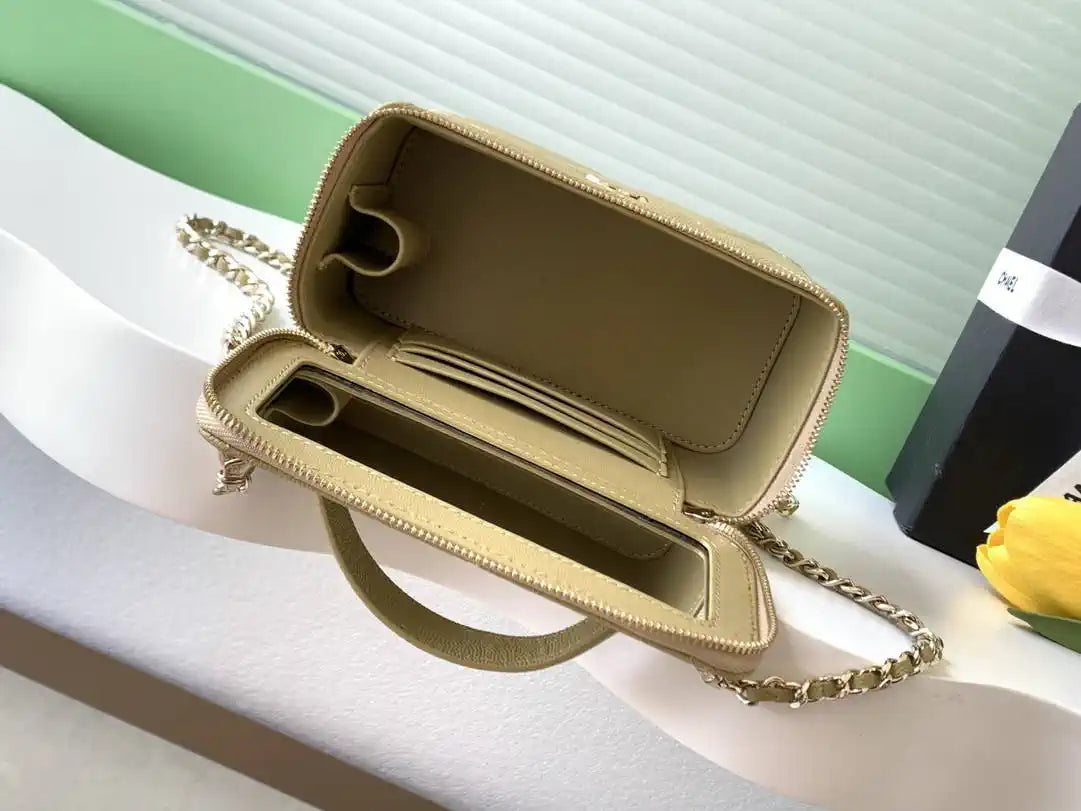 Chanel AP4933 Long Vanity with Chain Grained Shiny Calfskin Yellow