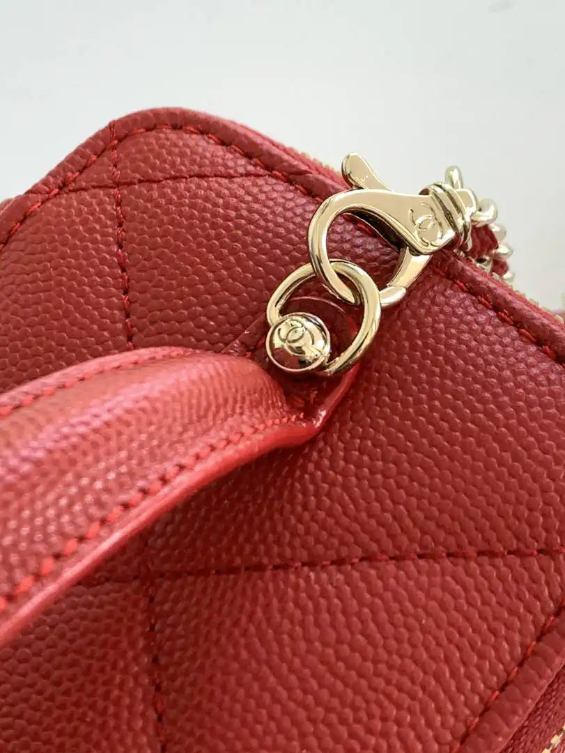 Chanel AP4933 Long Vanity with Chain Grained Shiny Calfskin Red
