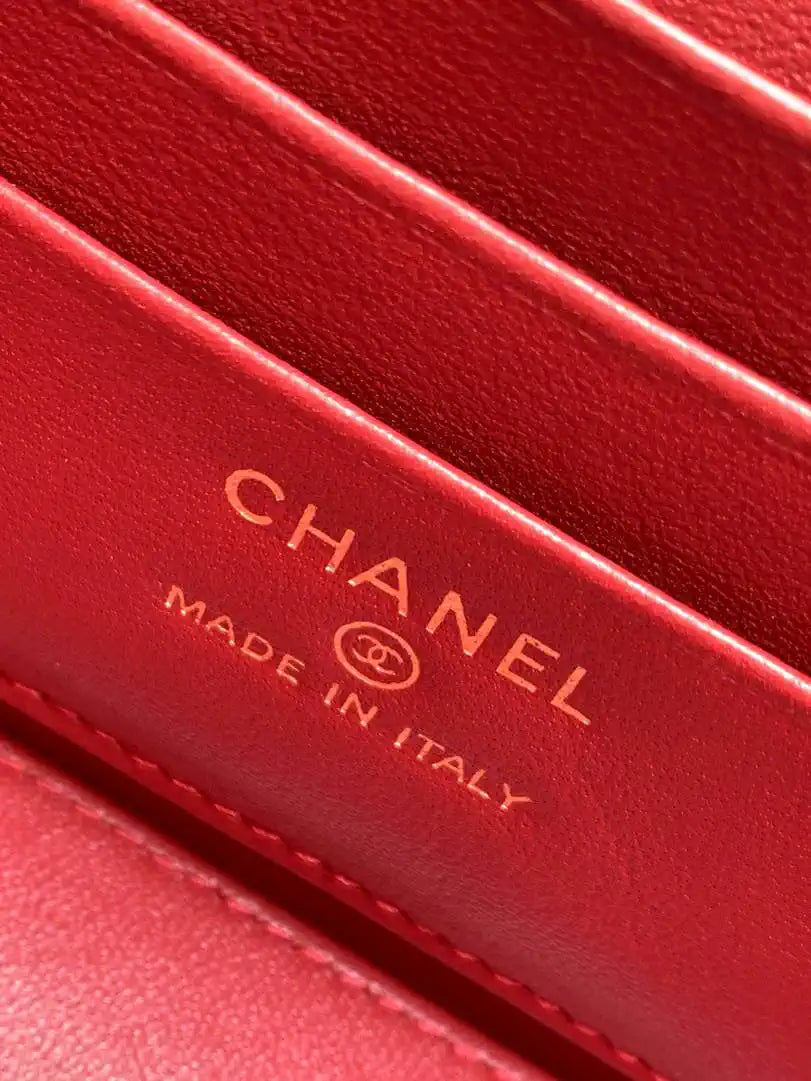 Chanel AP4933 Long Vanity with Chain Grained Shiny Calfskin Red
