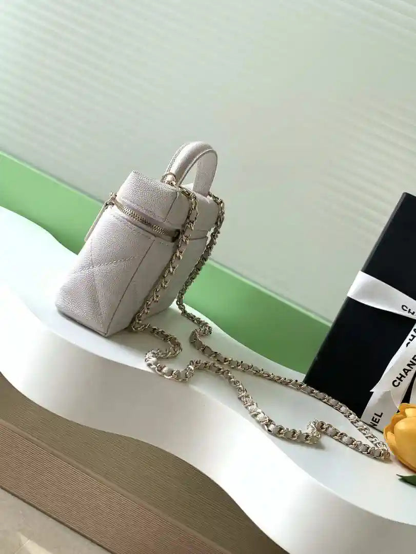 Chanel AP4936 Vanity with Chain Grained Shiny Calfskin & Gold-Tone Meta Beige