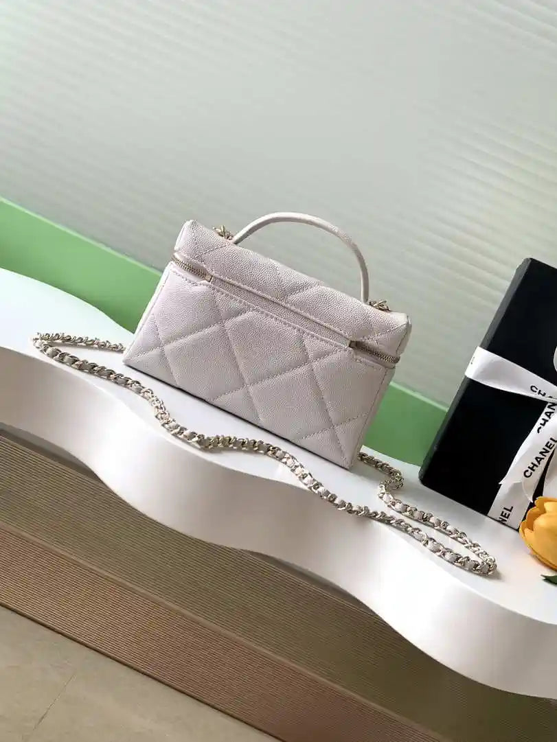 Chanel AP4936 Vanity with Chain Grained Shiny Calfskin & Gold-Tone Meta Beige