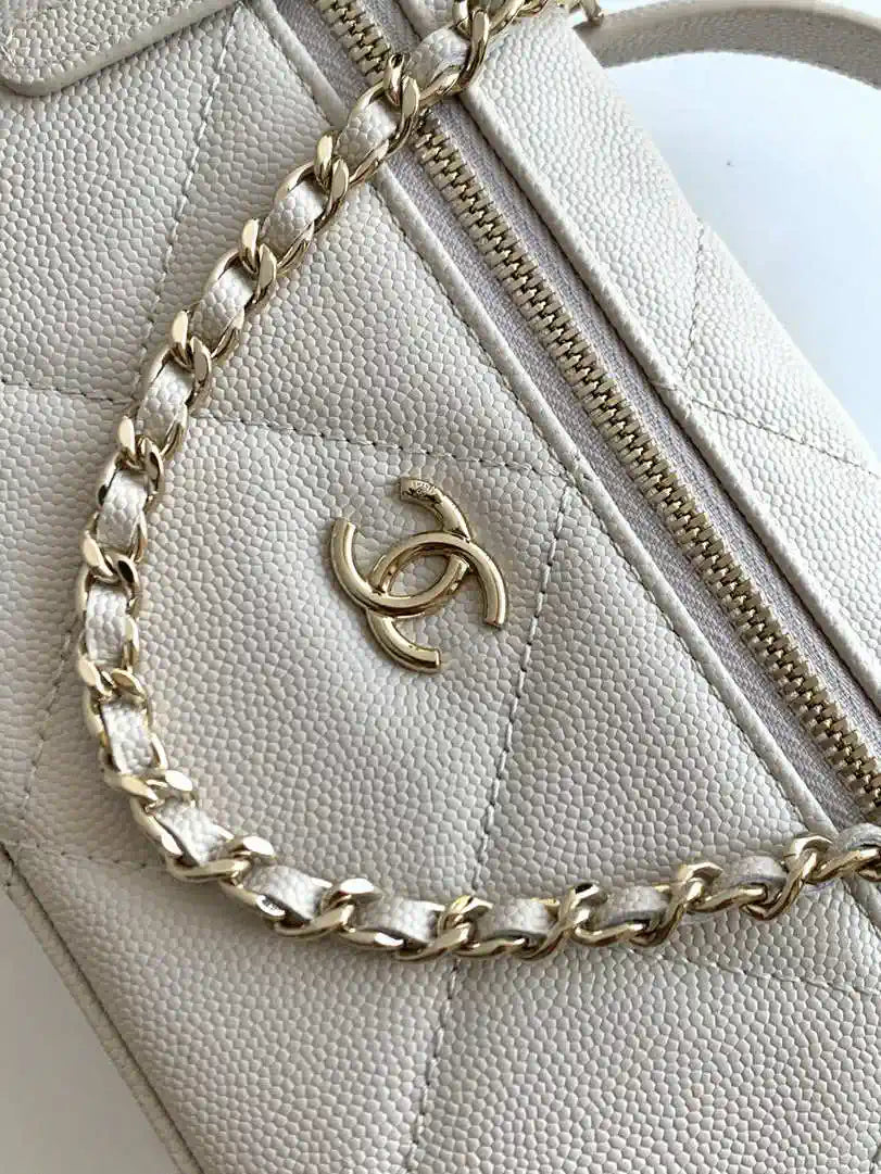 Chanel AP4936 Vanity with Chain Grained Shiny Calfskin & Gold-Tone Meta Beige
