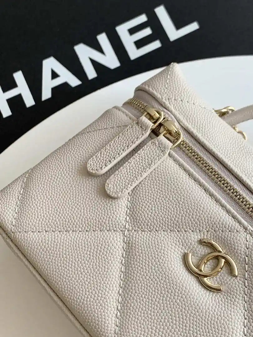 Chanel AP4936 Vanity with Chain Grained Shiny Calfskin & Gold-Tone Meta Beige