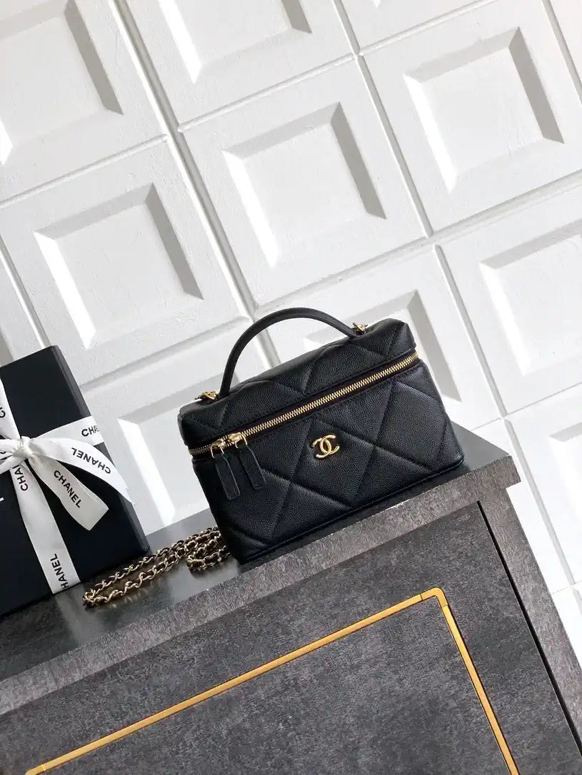 Chanel AP4936 Vanity with Chain Grained Shiny Calfskin & Gold-Tone Meta Black