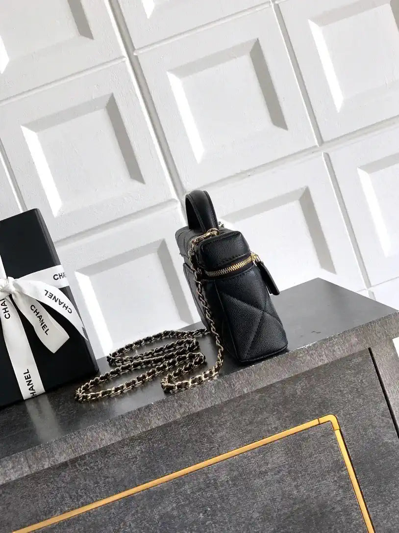 Chanel AP4936 Vanity with Chain Grained Shiny Calfskin & Gold-Tone Meta Black