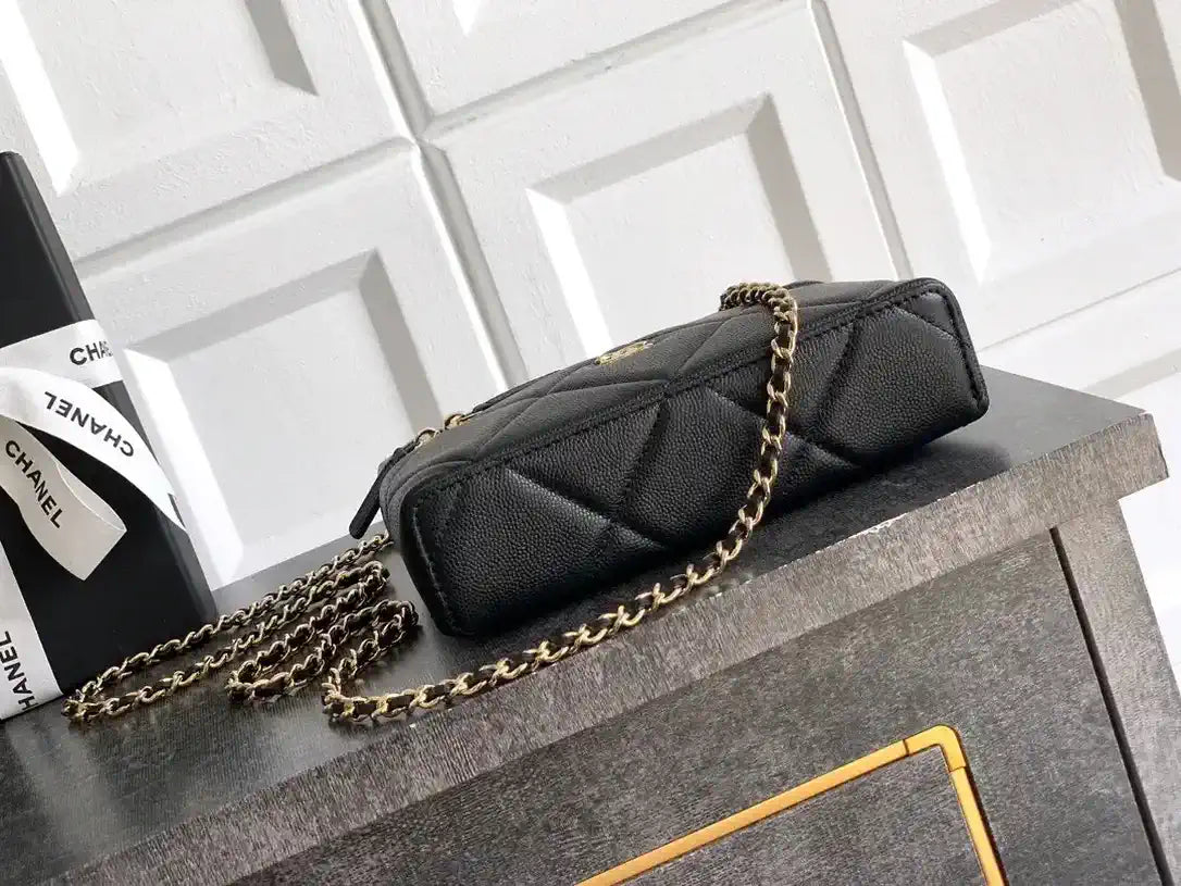 Chanel AP4936 Vanity with Chain Grained Shiny Calfskin & Gold-Tone Meta Black