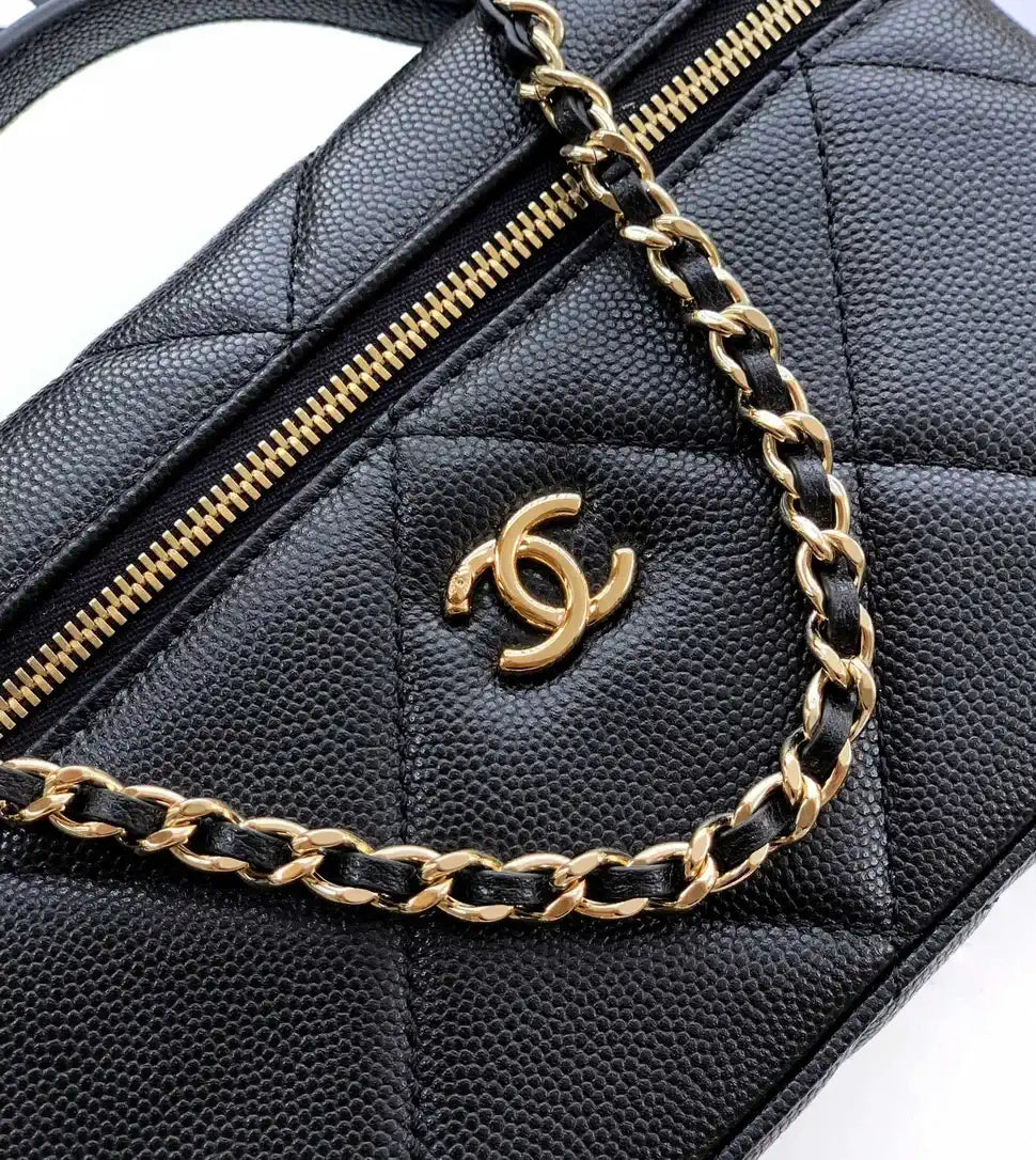 Chanel AP4936 Vanity with Chain Grained Shiny Calfskin & Gold-Tone Meta Black