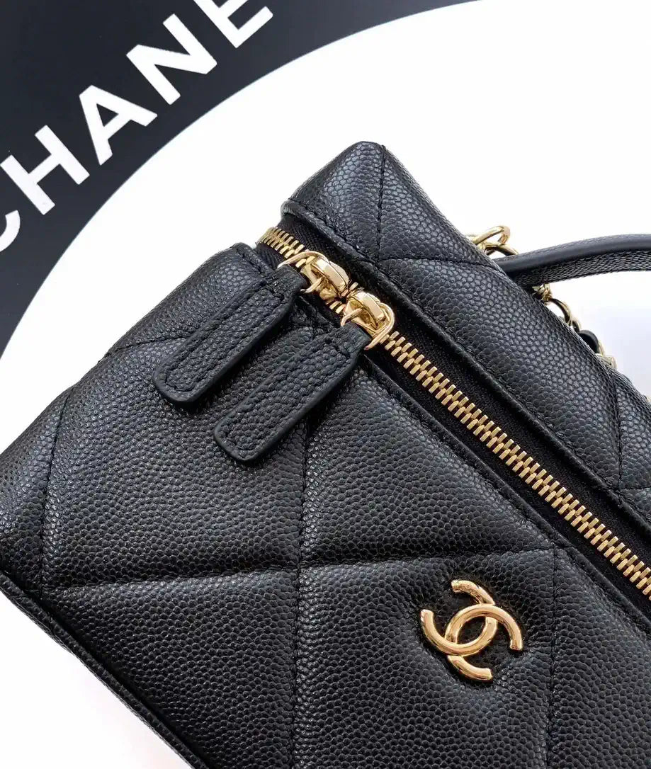 Chanel AP4936 Vanity with Chain Grained Shiny Calfskin & Gold-Tone Meta Black