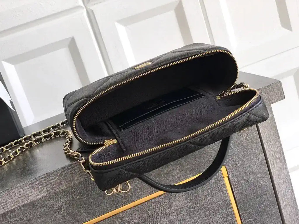 Chanel AP4936 Vanity with Chain Grained Shiny Calfskin & Gold-Tone Meta Black