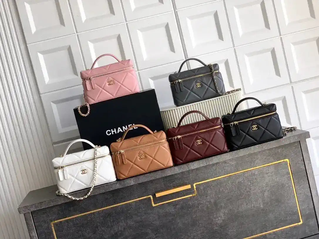Chanel AP4936 Vanity with Chain Grained Shiny Calfskin & Gold-Tone Meta Brown