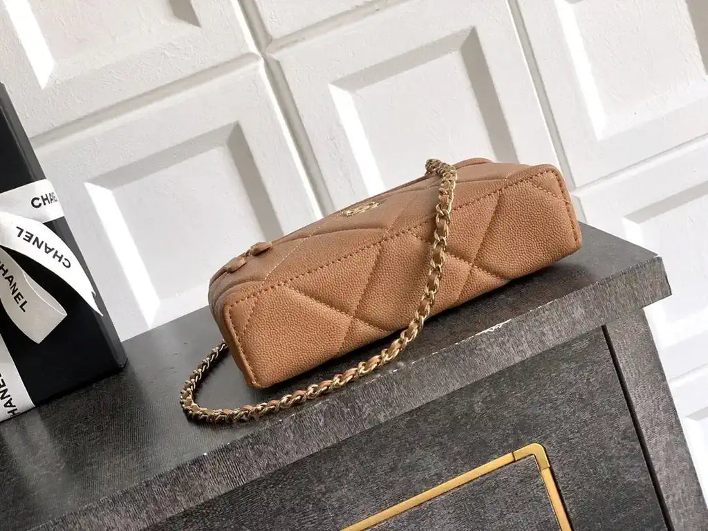 Chanel AP4936 Vanity with Chain Grained Shiny Calfskin & Gold-Tone Meta Brown