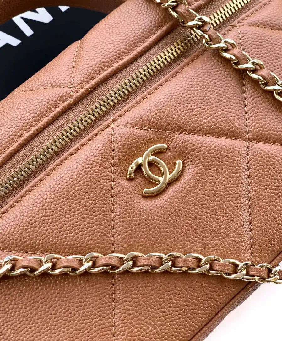 Chanel AP4936 Vanity with Chain Grained Shiny Calfskin & Gold-Tone Meta Brown