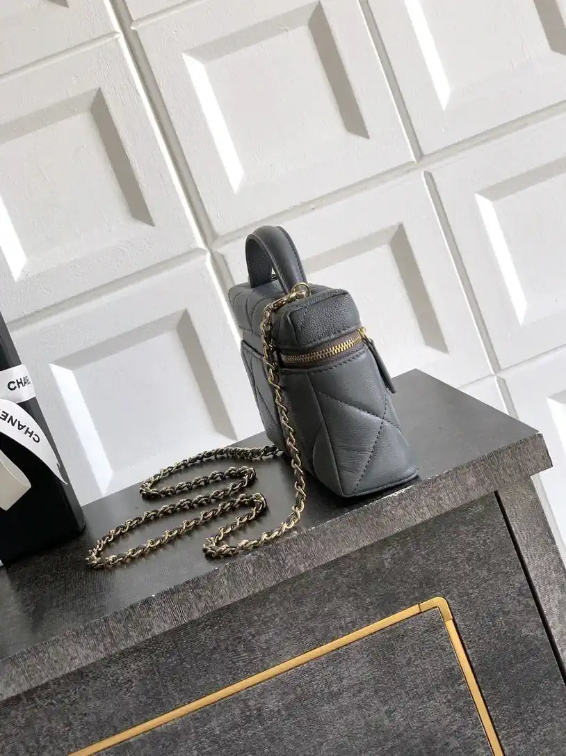 Chanel AP4936 Vanity with Chain Grained Shiny Calfskin & Gold-Tone Meta Gray