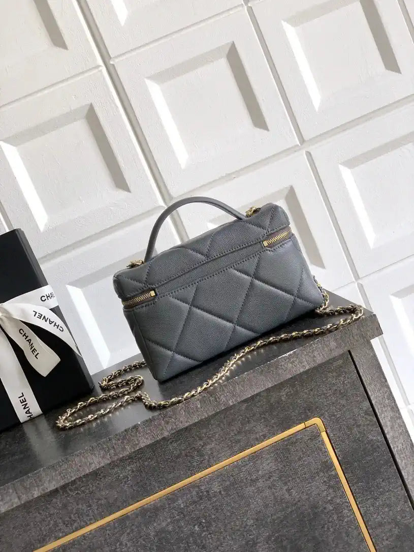 Chanel AP4936 Vanity with Chain Grained Shiny Calfskin & Gold-Tone Meta Gray