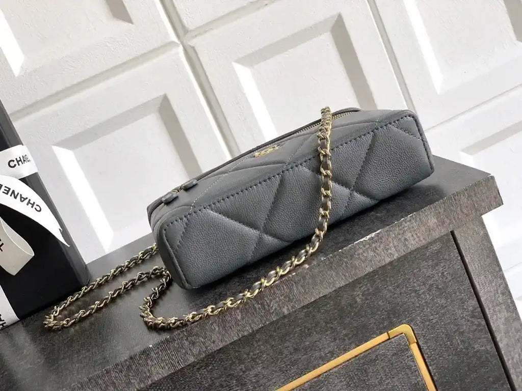 Chanel AP4936 Vanity with Chain Grained Shiny Calfskin & Gold-Tone Meta Gray