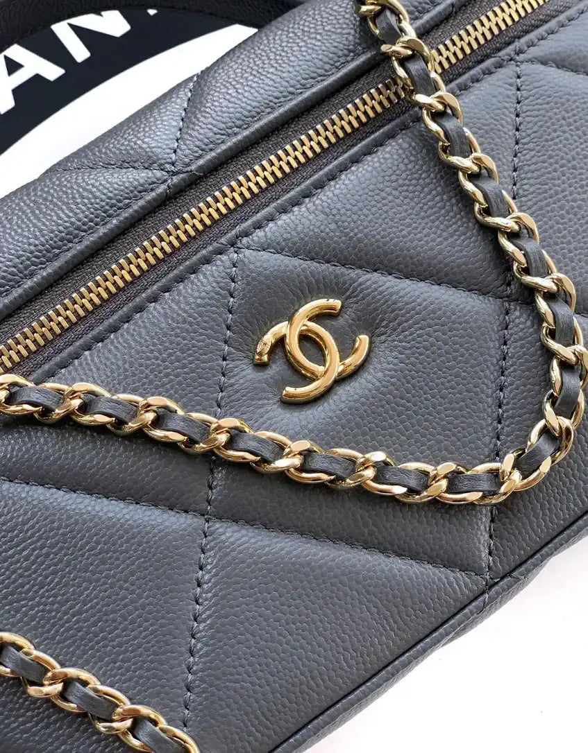 Chanel AP4936 Vanity with Chain Grained Shiny Calfskin & Gold-Tone Meta Gray