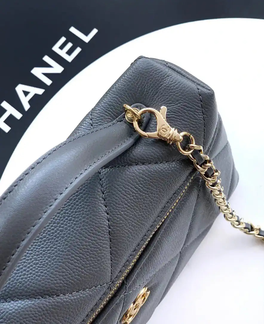 Chanel AP4936 Vanity with Chain Grained Shiny Calfskin & Gold-Tone Meta Gray
