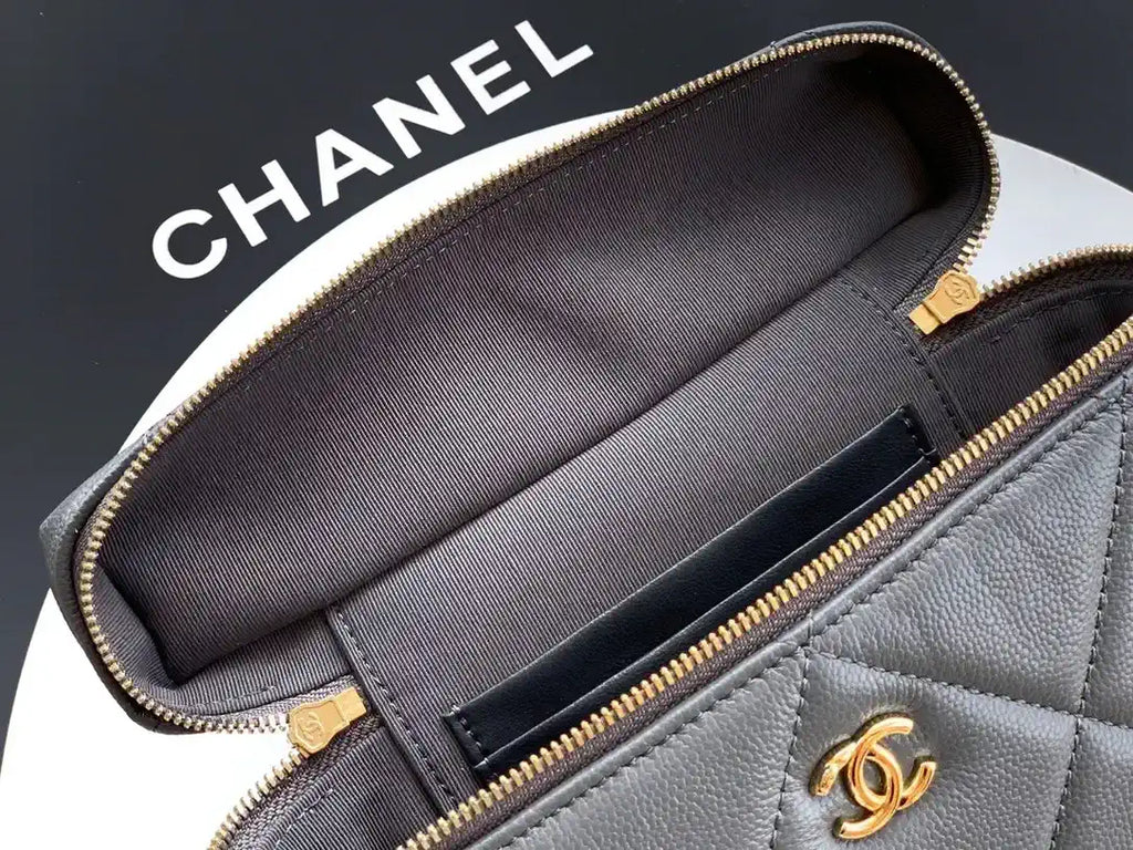 Chanel AP4936 Vanity with Chain Grained Shiny Calfskin & Gold-Tone Meta Gray