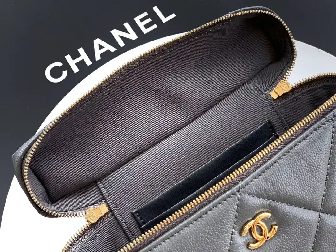 Chanel AP4936 Vanity with Chain Grained Shiny Calfskin & Gold-Tone Meta Gray