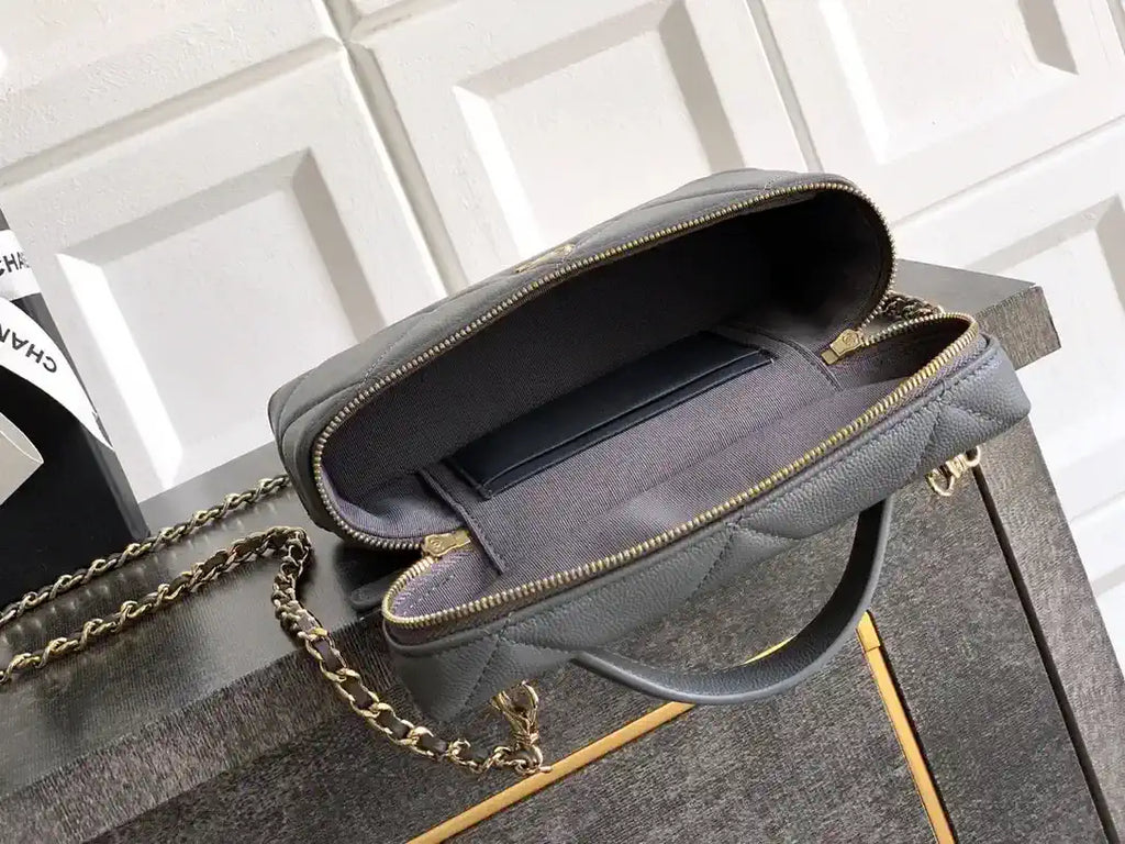 Chanel AP4936 Vanity with Chain Grained Shiny Calfskin & Gold-Tone Meta Gray
