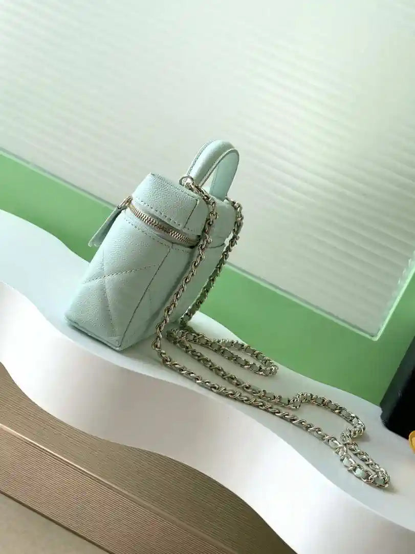 Chanel AP4936 Vanity with Chain Grained Shiny Calfskin & Gold-Tone Meta Green