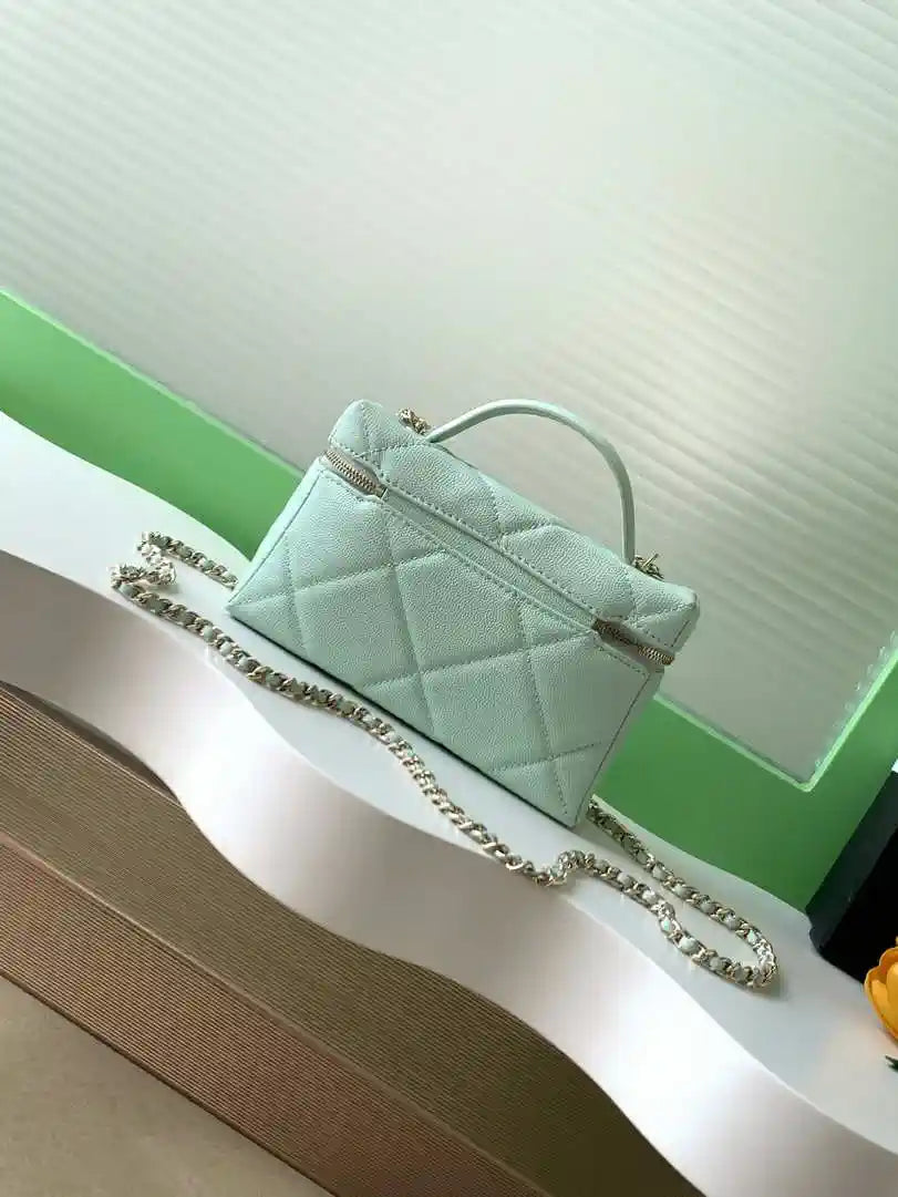 Chanel AP4936 Vanity with Chain Grained Shiny Calfskin & Gold-Tone Meta Green