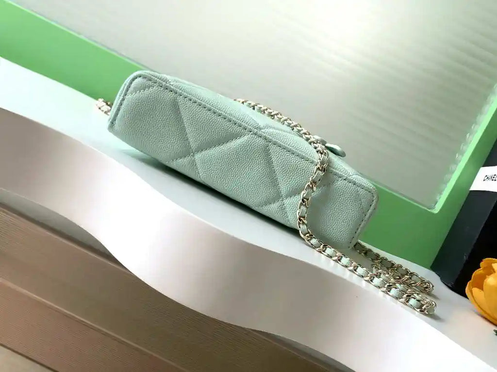 Chanel AP4936 Vanity with Chain Grained Shiny Calfskin & Gold-Tone Meta Green