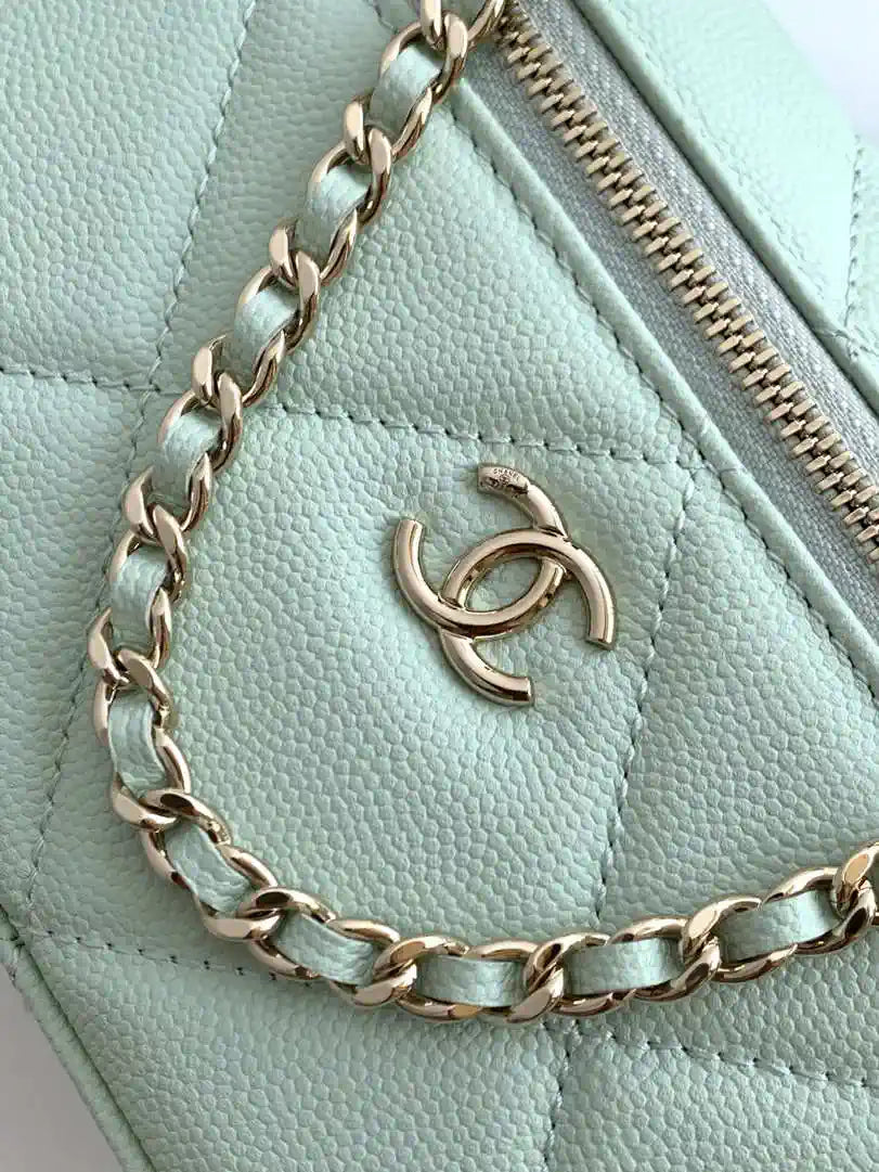 Chanel AP4936 Vanity with Chain Grained Shiny Calfskin & Gold-Tone Meta Green