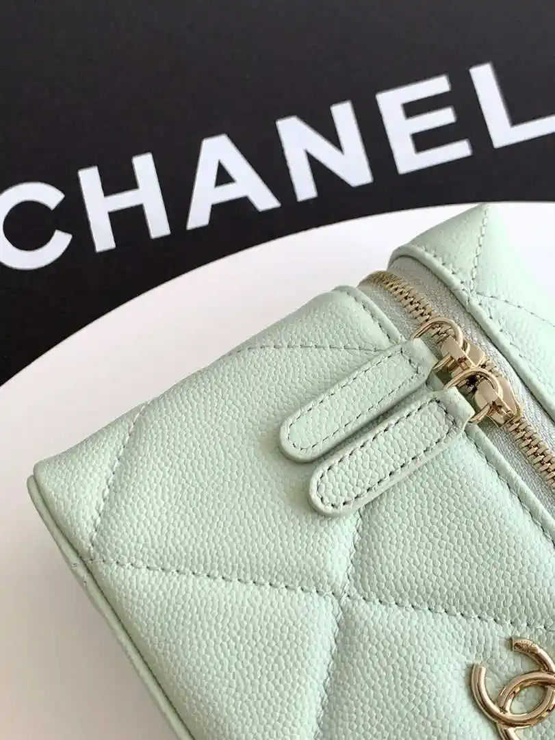Chanel AP4936 Vanity with Chain Grained Shiny Calfskin & Gold-Tone Meta Green