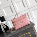 Chanel AP4936 Vanity with Chain Grained Shiny Calfskin & Gold-Tone Meta Pink