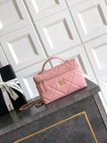 Chanel AP4936 Vanity with Chain Grained Shiny Calfskin & Gold-Tone Meta Pink