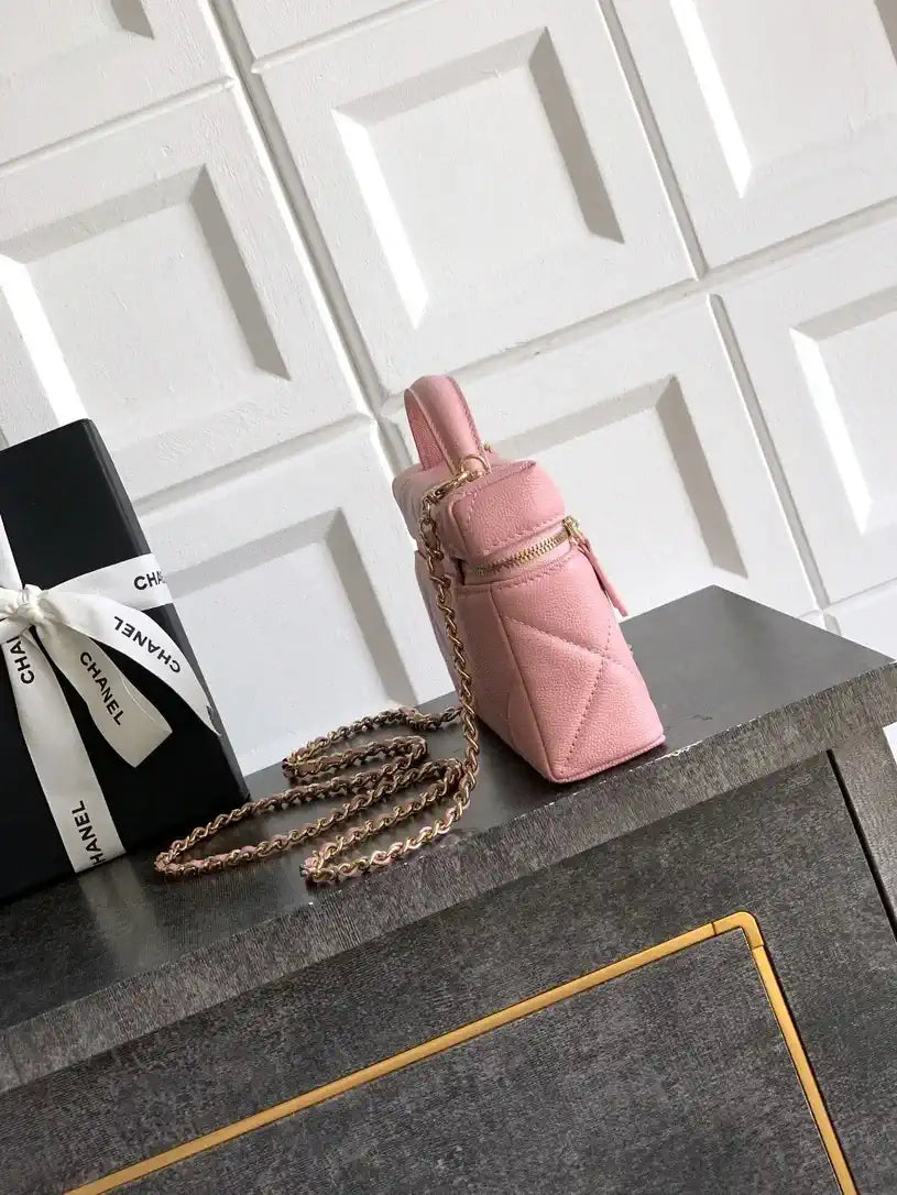 Chanel AP4936 Vanity with Chain Grained Shiny Calfskin & Gold-Tone Meta Pink