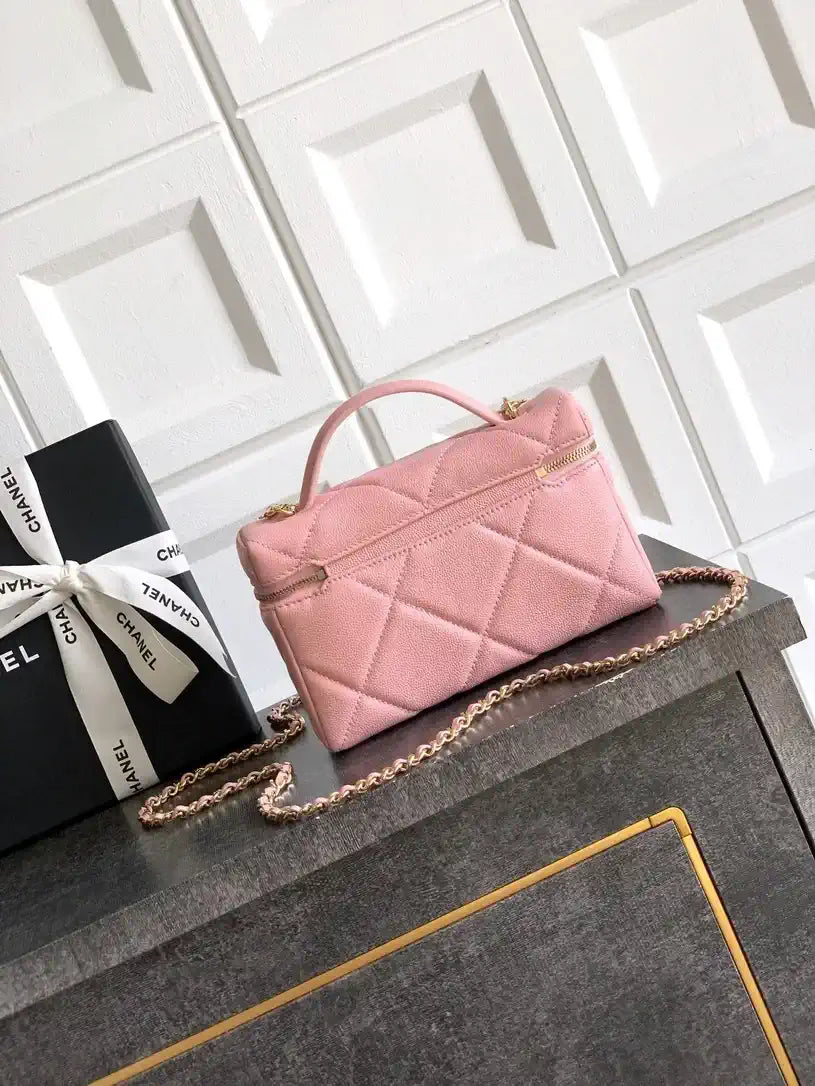 Chanel AP4936 Vanity with Chain Grained Shiny Calfskin & Gold-Tone Meta Pink