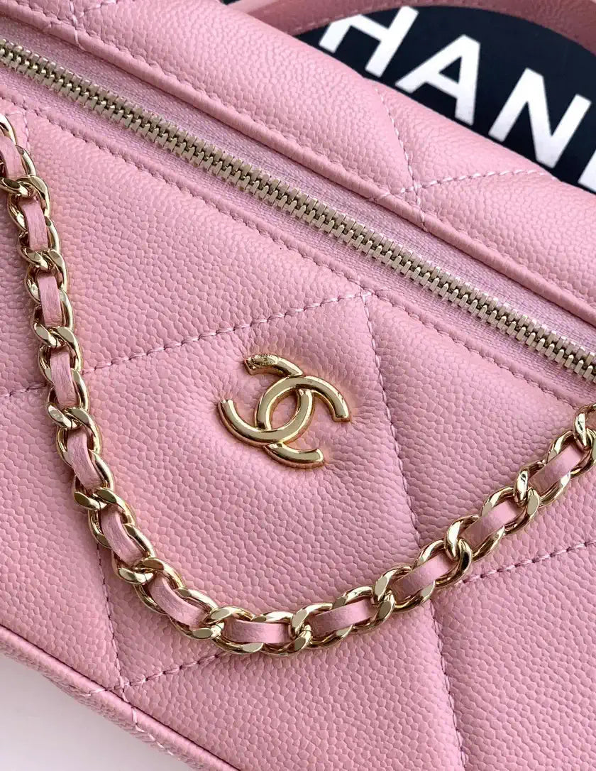 Chanel AP4936 Vanity with Chain Grained Shiny Calfskin & Gold-Tone Meta Pink