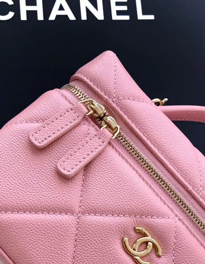 Chanel AP4936 Vanity with Chain Grained Shiny Calfskin & Gold-Tone Meta Pink