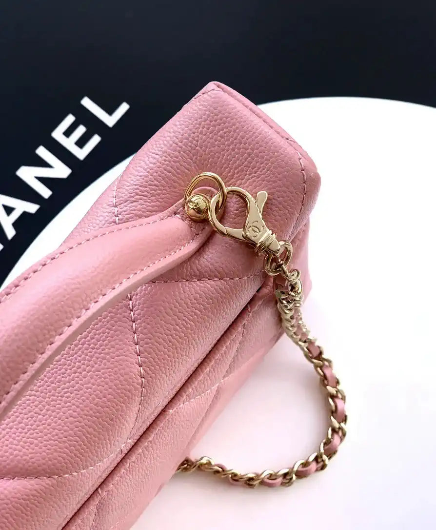 Chanel AP4936 Vanity with Chain Grained Shiny Calfskin & Gold-Tone Meta Pink