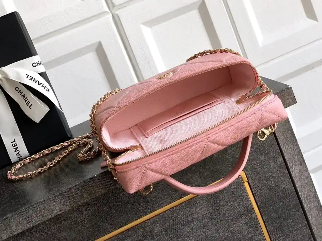 Chanel AP4936 Vanity with Chain Grained Shiny Calfskin & Gold-Tone Meta Pink