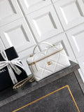 Chanel AP4936 Vanity with Chain Grained Shiny Calfskin & Gold-Tone Meta White