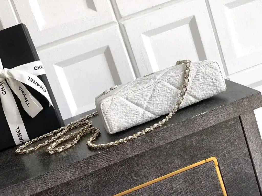 Chanel AP4936 Vanity with Chain Grained Shiny Calfskin & Gold-Tone Meta White