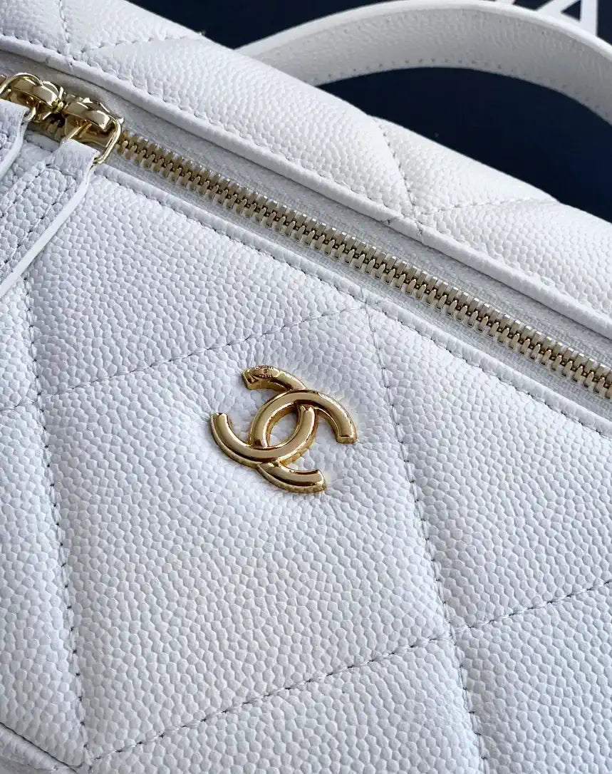 Chanel AP4936 Vanity with Chain Grained Shiny Calfskin & Gold-Tone Meta White