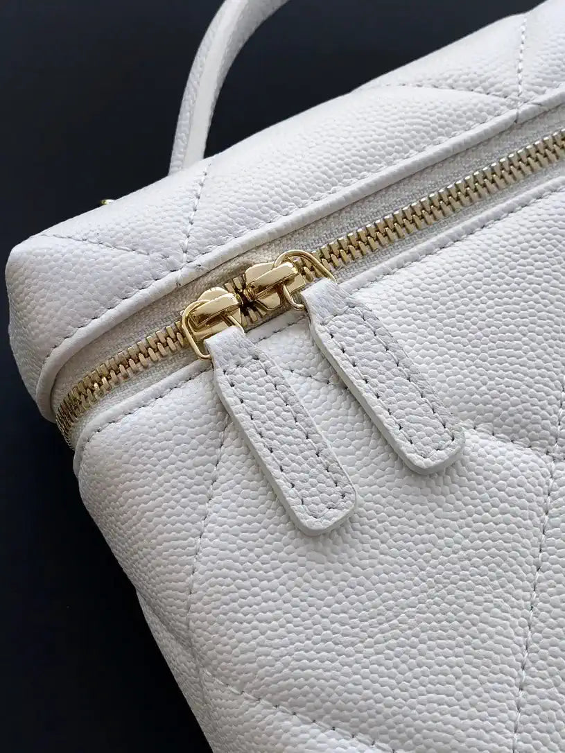 Chanel AP4936 Vanity with Chain Grained Shiny Calfskin & Gold-Tone Meta White