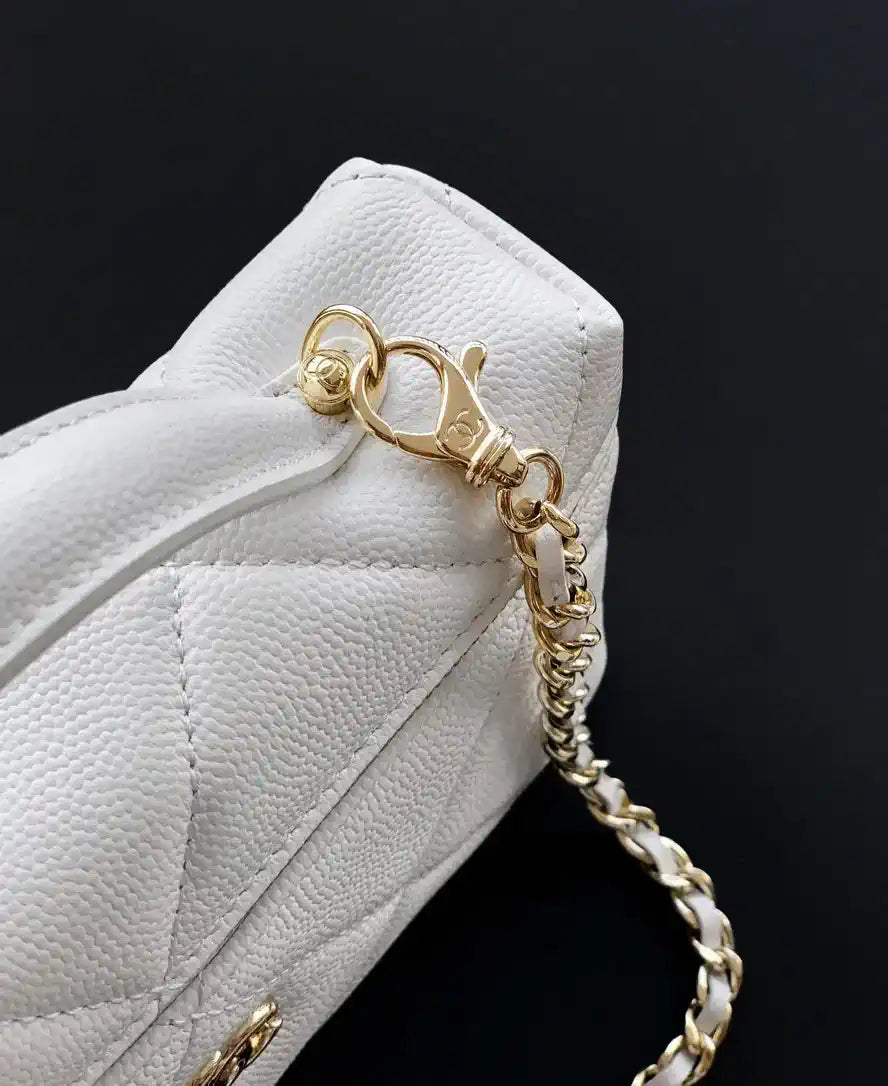 Chanel AP4936 Vanity with Chain Grained Shiny Calfskin & Gold-Tone Meta White