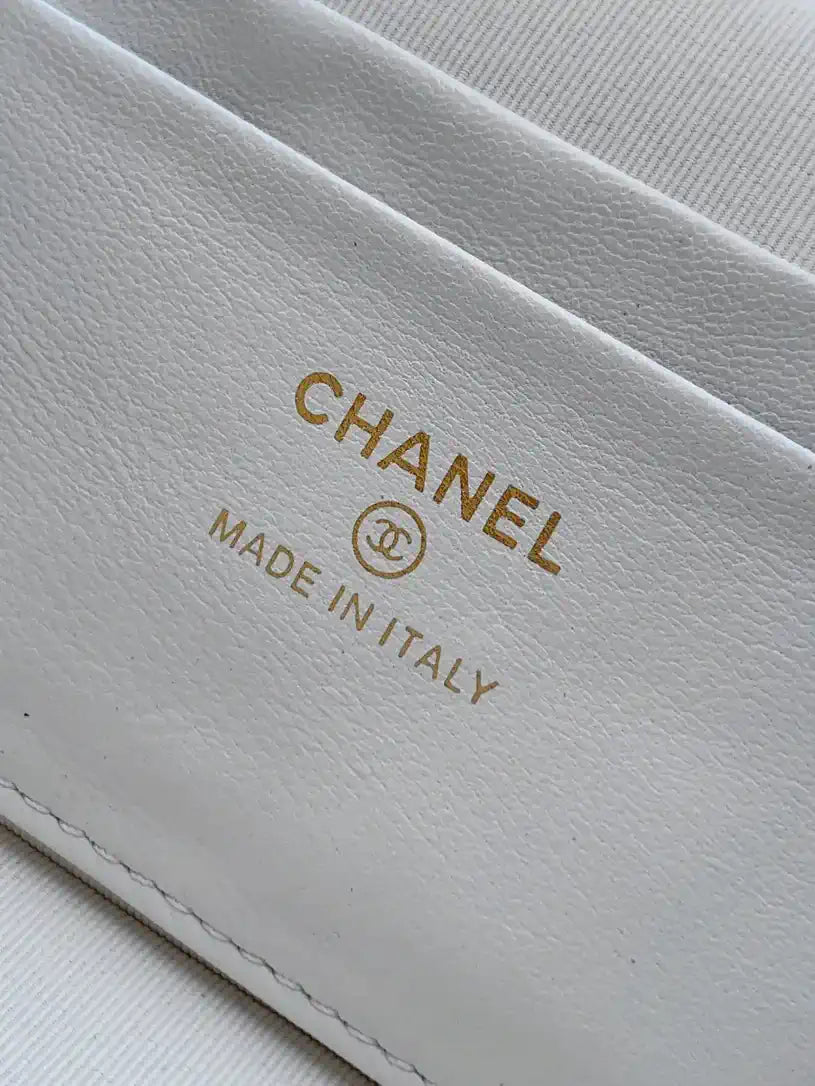 Chanel AP4936 Vanity with Chain Grained Shiny Calfskin & Gold-Tone Meta White
