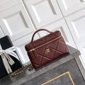 Chanel AP4936 Vanity with Chain Grained Shiny Calfskin & Gold-Tone Meta Wine Red